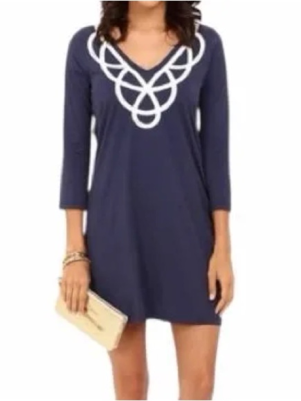 Lilly Pulitzer Blaire V-neck A-line Navy Dress White Embroidered Detailing XS